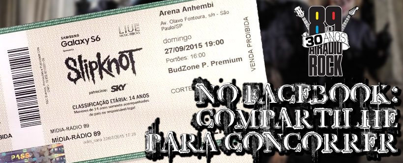 Ingressos pista premium para o show do Slpiknot via compartilhamento