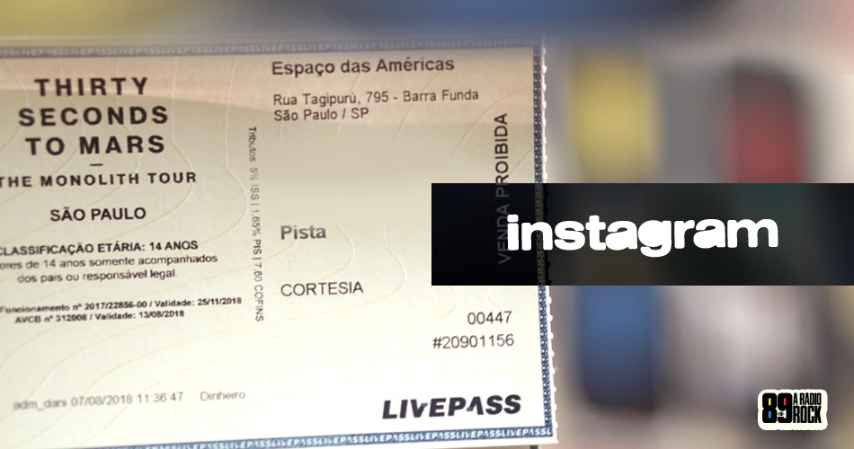 Ingressos para show do Thirty Seconds To Mars via Instagram