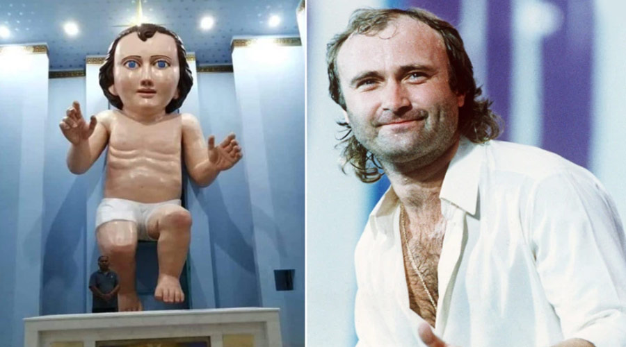 Igreja recebe estátua de Menino Jesus com a cara do Phil Collins